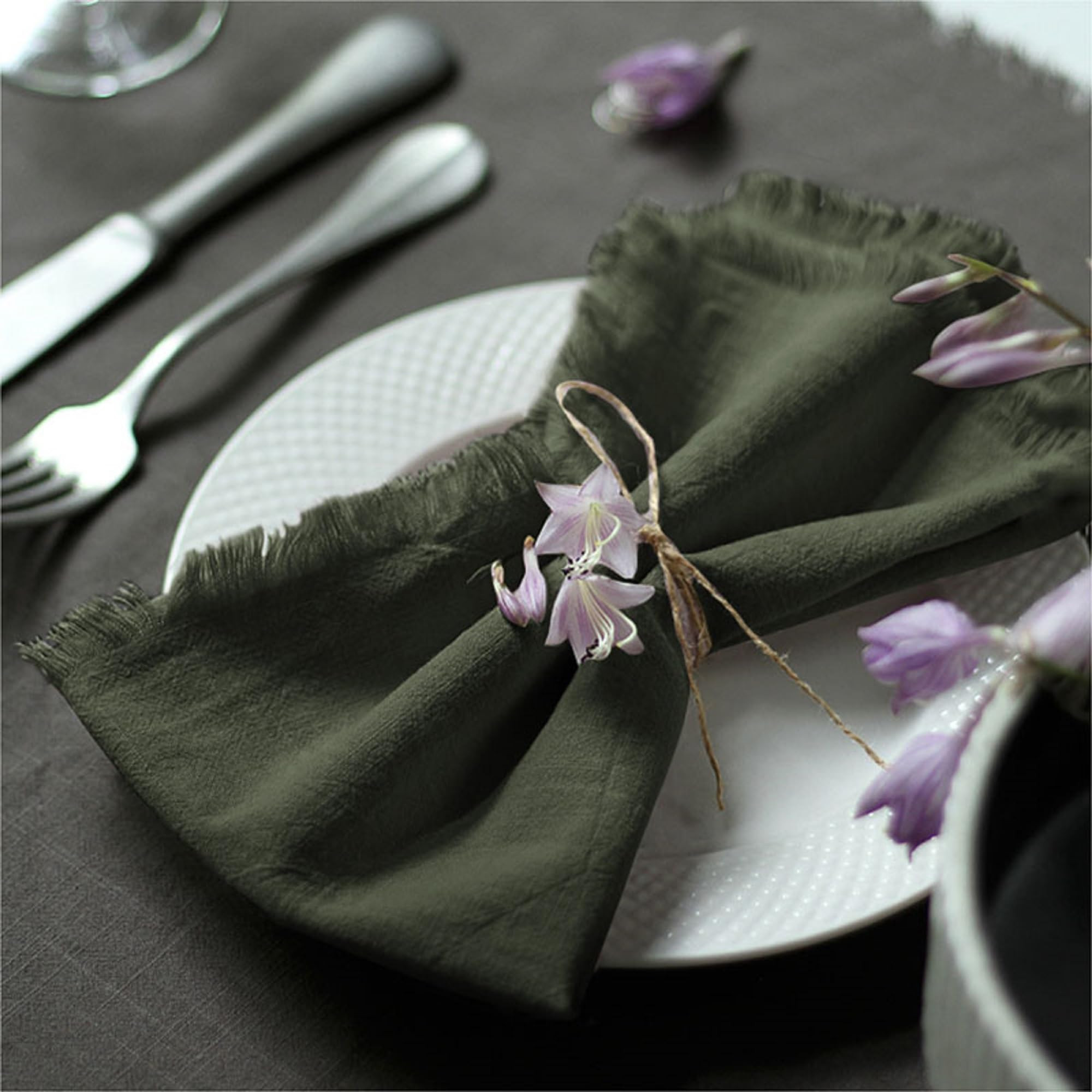 Handmade Cloth Napkins 100% Cotton Napkins with Fringe，Delicate Handmade Cloth Napkins for Dinners, Parties, Weddings and More，18 x 18 Inch Set of 6 - Olive Green | Amazon (US)