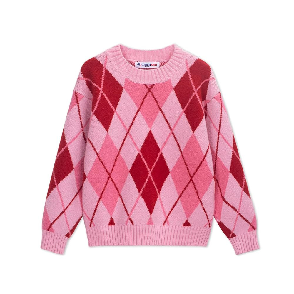 WELAKEN Girls Sweater Colorful Patterned Crewneck Long Sleeve Knit Pullover | Amazon (US)