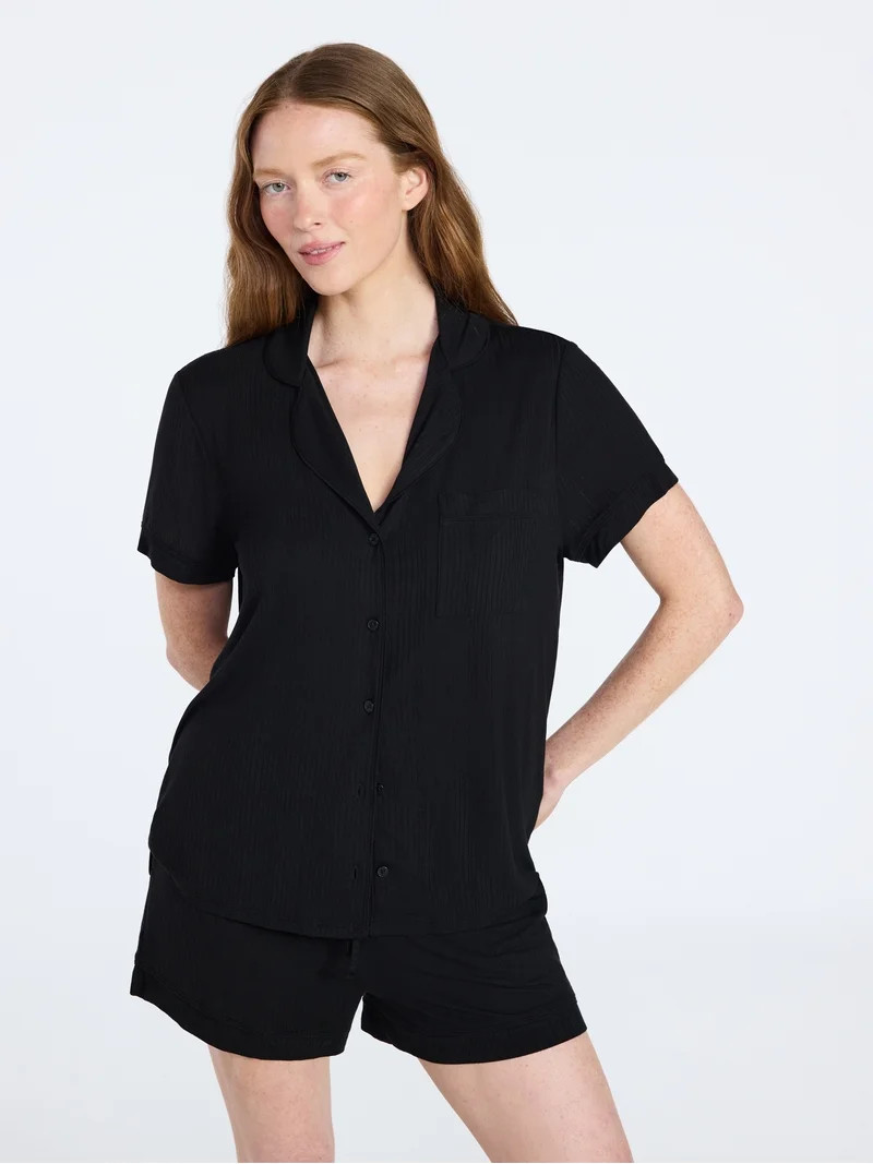 Joyspun Women’s Sleep Ribbed Modal Notch Top and Shorts Set, 2-Piece, Size XS-XL, 2X-3X | Walmart (US)