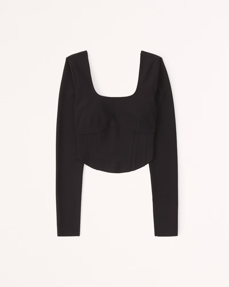 Long-Sleeve Corset Scoopneck Top | Abercrombie & Fitch (US)