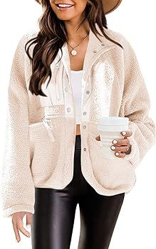 Nirovien Womens Fuzzy Fleece Jacket Button Down Shacket Casual Sherpa Coats Warm Outwear with Poc... | Amazon (US)
