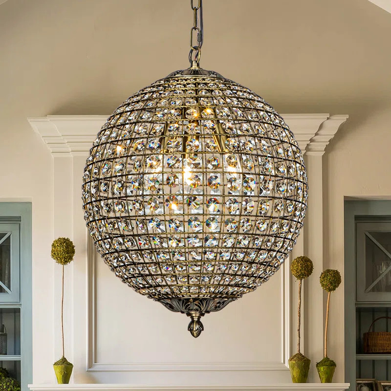 Dhamender Retro Antique Gold Crystal Globe Pendant With Crystal Accents | Wayfair North America
