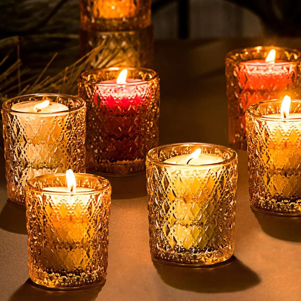 Megarte Candle Votive Glass Holders - 12 Pcs Bulk Wedding Tea Light Votives Tealight - Fall Vinta... | Amazon (US)