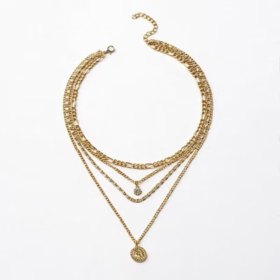 Alilang Women's Multi-Layer Chain Necklace with Coin and Crystal Pendants 14.5+2in - Gold | Target