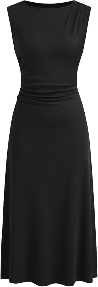 CIDER Womens Summer Dresses Sleeveless Semi Formal Midi Dress Boat Neck Ruched A Line Split Elega... | Amazon (US)