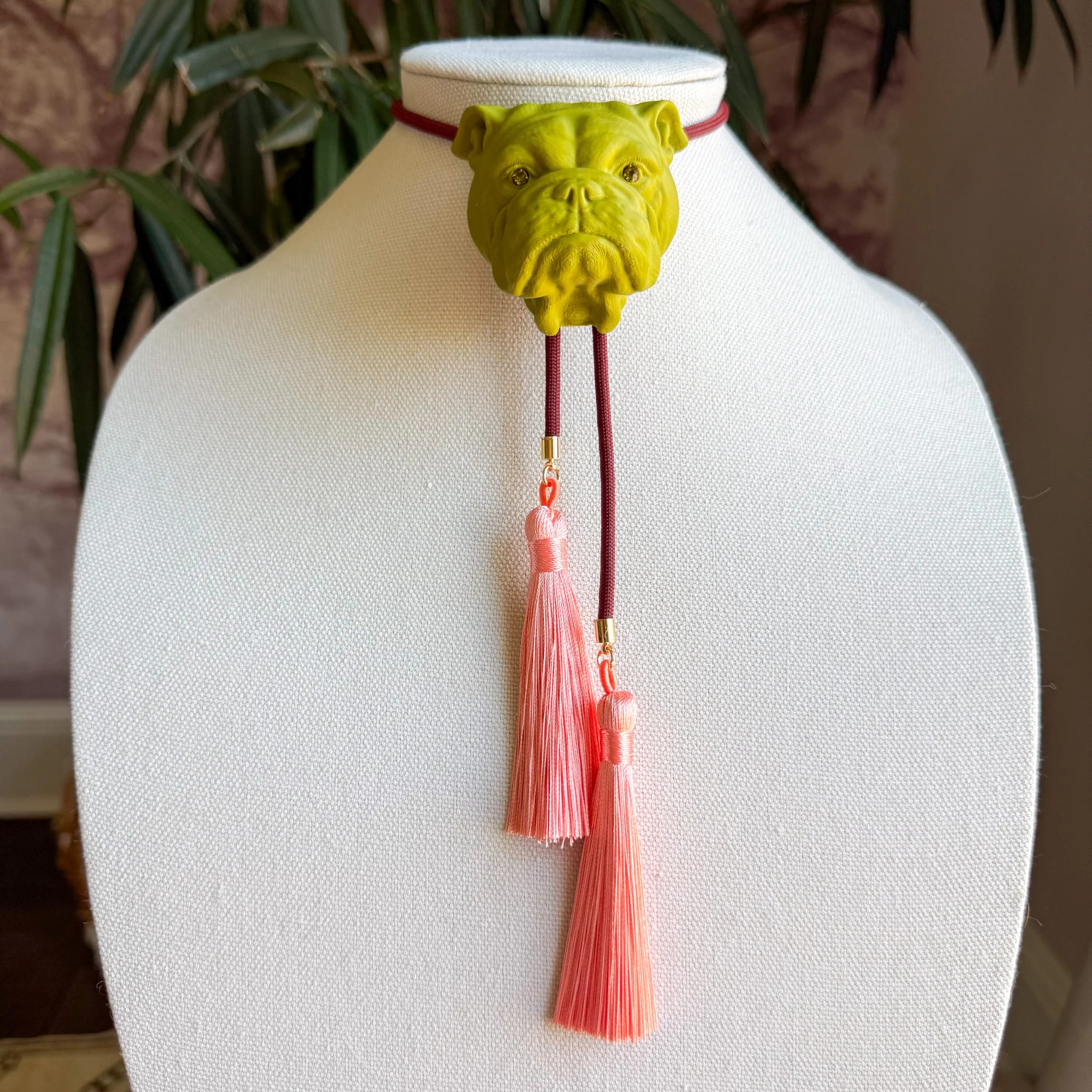 Bulldog Bolo Olive Green with Maroon & Peach | Rahya Jewelry Design