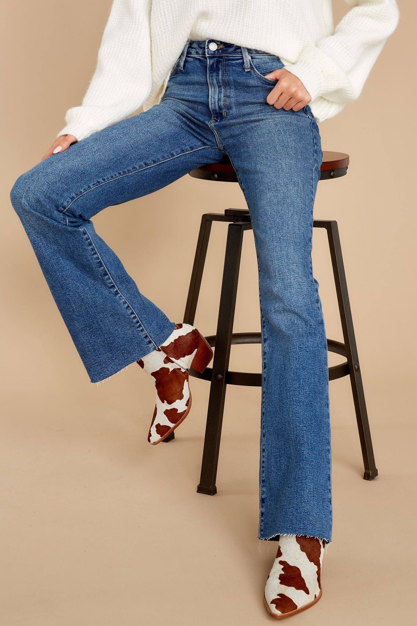 Ignore The Routine Medium Wash Flare Jeans | Red Dress 