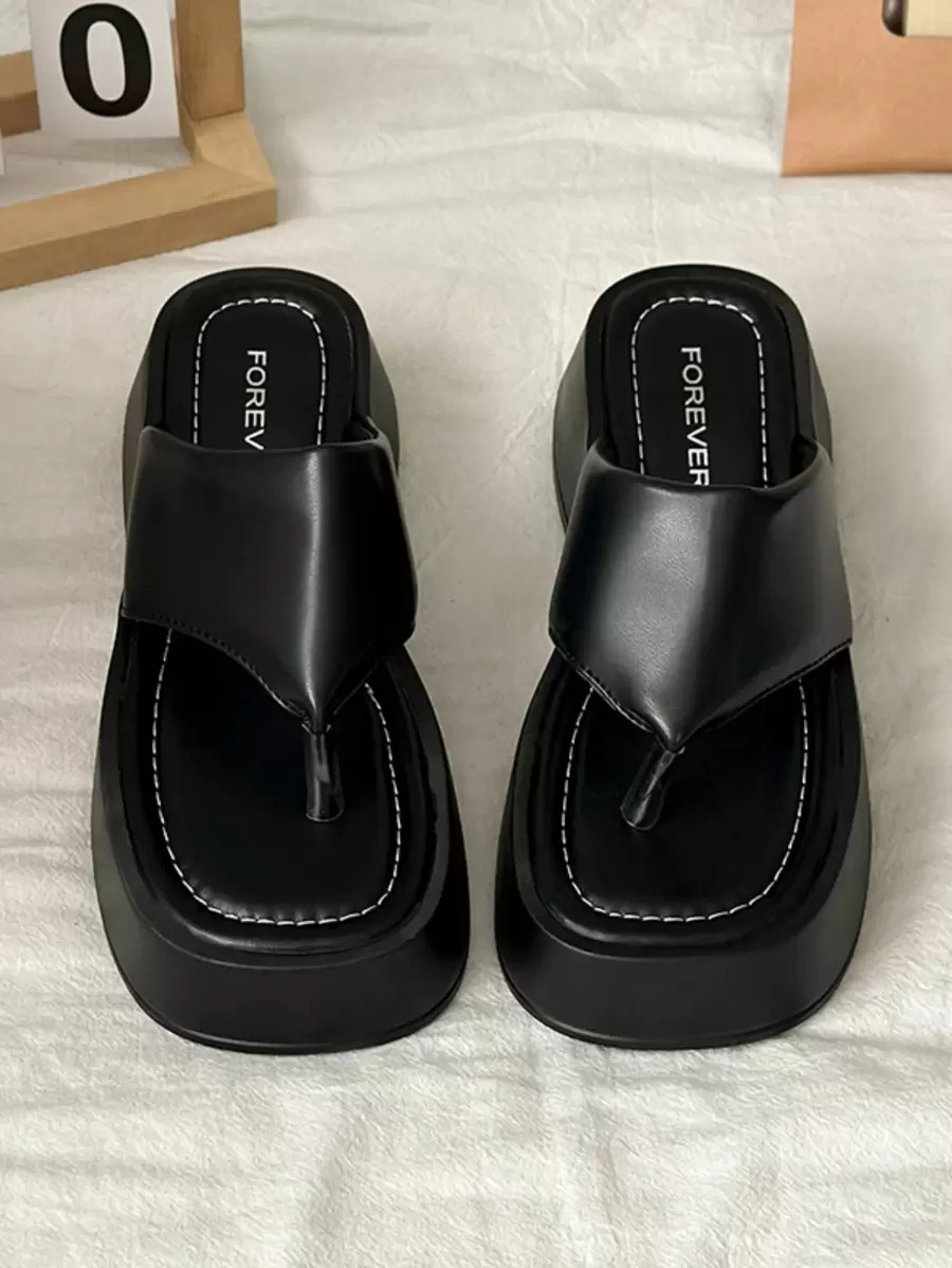 Fashionable Casual Women Summer Beach Slippers Thick Bottom Flip Flops With Toe Wedge Platform Fo... | SHEIN