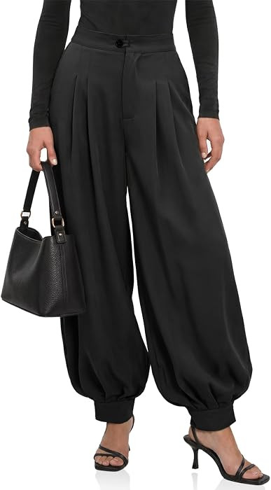 Cicy Bell Womens Striped Dress Pants Balloon Pleated Wide Leg Trousers | Amazon (US)