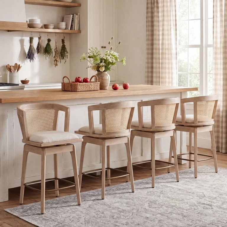 Dayalane 26" Modern Farmhouse Swivel Bar Stools Set of 4, Linen Upholstered Counter Height BarSto... | Walmart (US)
