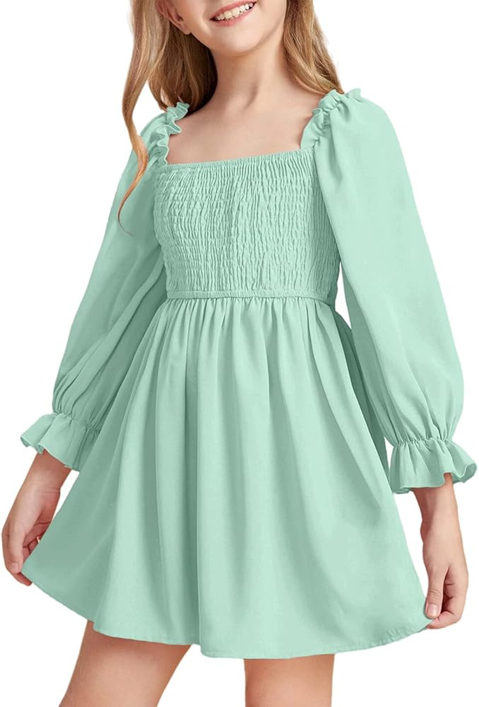 Little Girls Kids Summer Chiffon Ruffle Mini Dress Square Neck Lantern Sleeve Short Dress Tulle S... | Amazon (US)