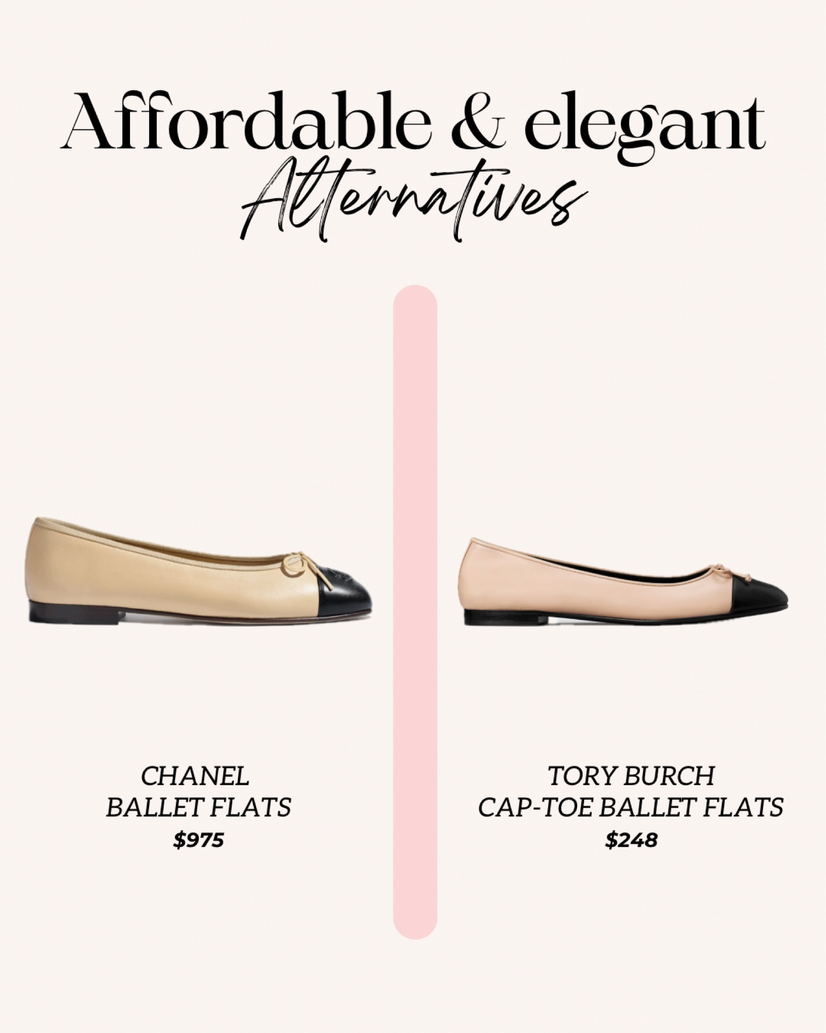 Wanna look chic but without breaking the bank? We got you covered 🫶🏼🤝🏼 Here are some elegant alternatives for some of the most wanted luxury items ✨ 
Chanel ballet flats vs Tory Burch ballet flats

#LTKstyletip #LTKshoecrush