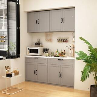 63 in. W x 17.5 in. D x 55.1 in. H Ready to Assemble Wood Kitchen Cabinet in Gray with 8 Shelves & 2 Drawers(2 Parts) | The Home Depot