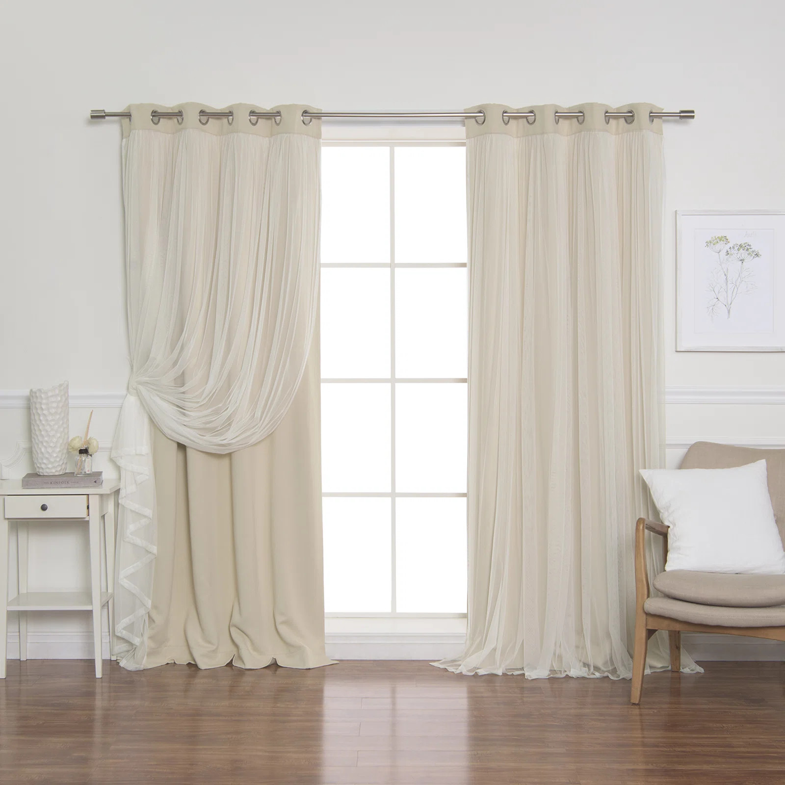 Brockham Solid Tulle Overlay Room Darkening Grommet Curtain Panels (Set of 2) | Wayfair North America