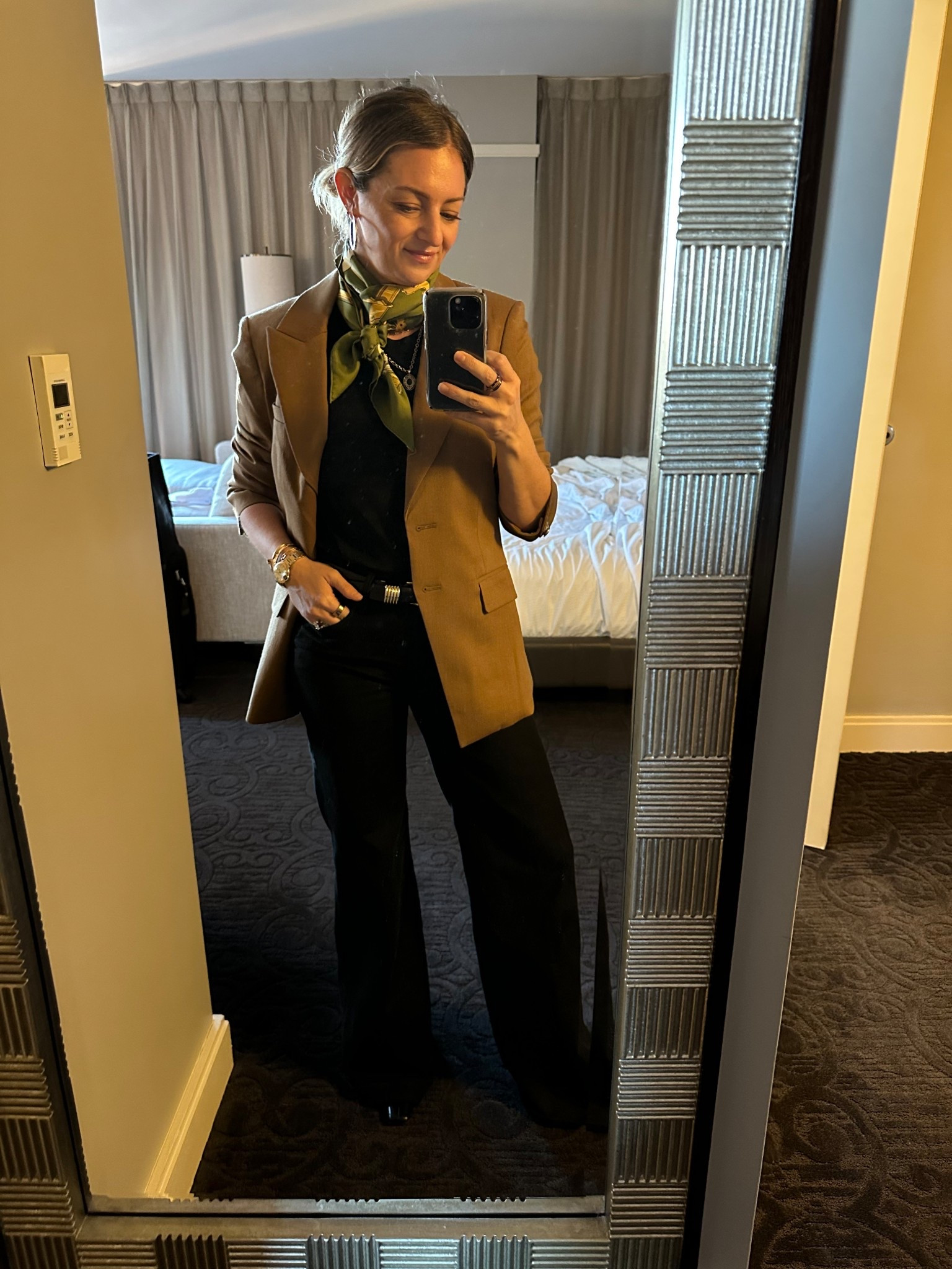 I went a little crazy at Veronica Beard the other day, but OMG I can't believe how much I love this camel blazer. Fits like a GLOVE with these black MOTHER jeans. 

Honestly, these are my MOST complimented pair of denim. 

Dressed everything up with a vintage Hermes scarf and my Armine + Ambrose.  

 #LTKSeasonal #LTKStyleTip #LTKWorkwear