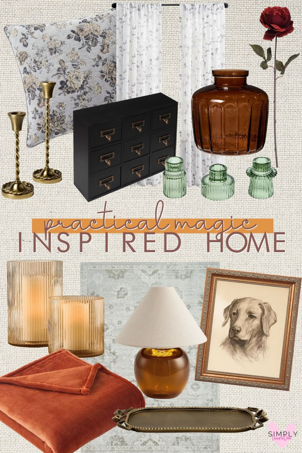 Practical Magic–inspired home decor with cozy vintage charm ✨ Think amber glass, antique brass, botanical prints, moody greens, warm rust tones and collected details for that layered, magical fall home feel.

#PracticalMagic #PracticalMagicInspired #FallHomeDecor #VintageHomeDecor #MoodyHome #CozyHome #AmberGlass #AutumnDecor #HomeFinds #LTKHome 

 #LTKSeasonal #LTKHome #LTKMidsize