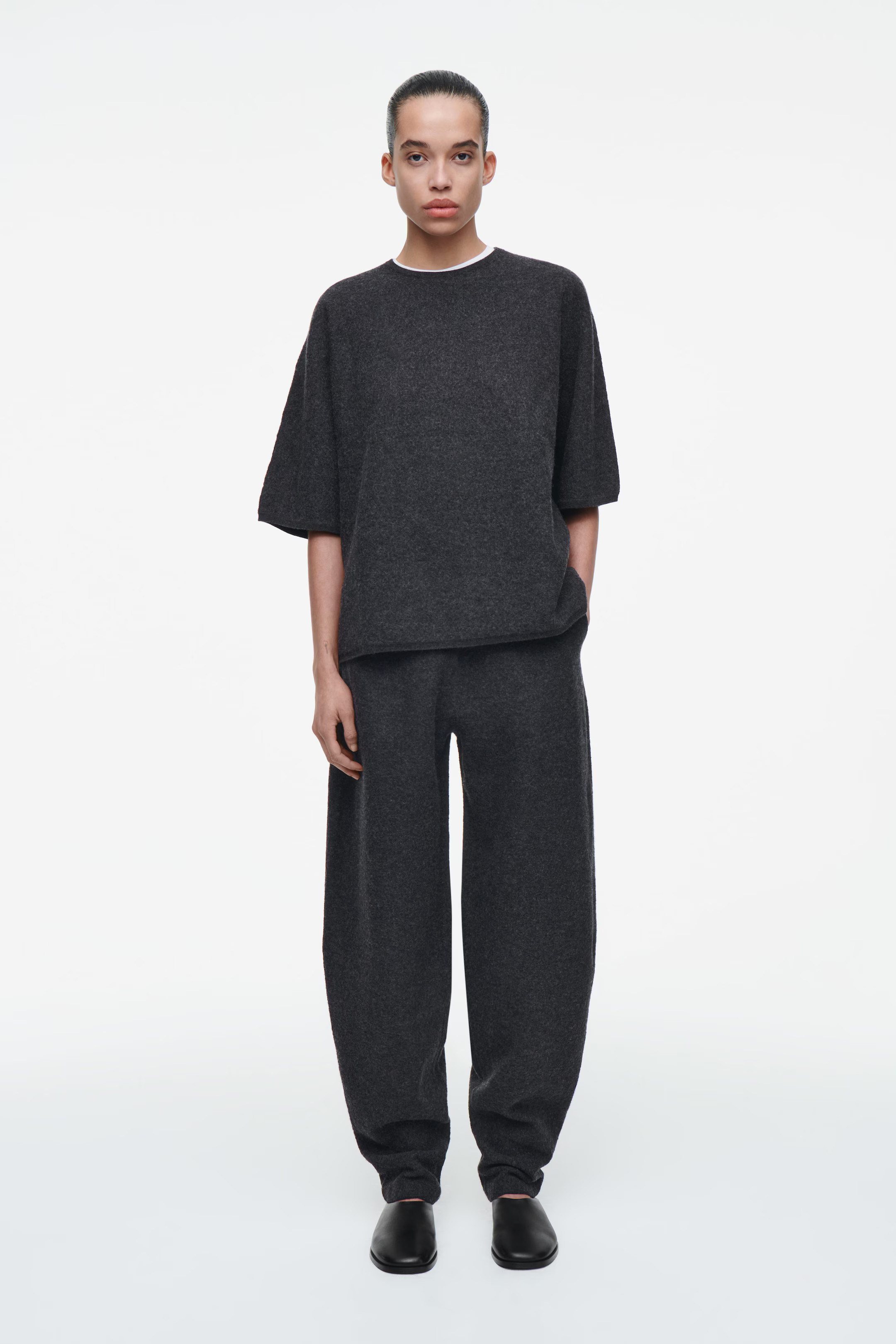 BOILED MERINO WOOL TROUSERS - CHARCOAL MÉLANGE | COS (EU)