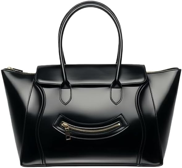 Luxury Women's Tote Handbag, Burgundy Leather, Large Capacity Shoulder Bag with Front Zip Pocket,... | Amazon (US)