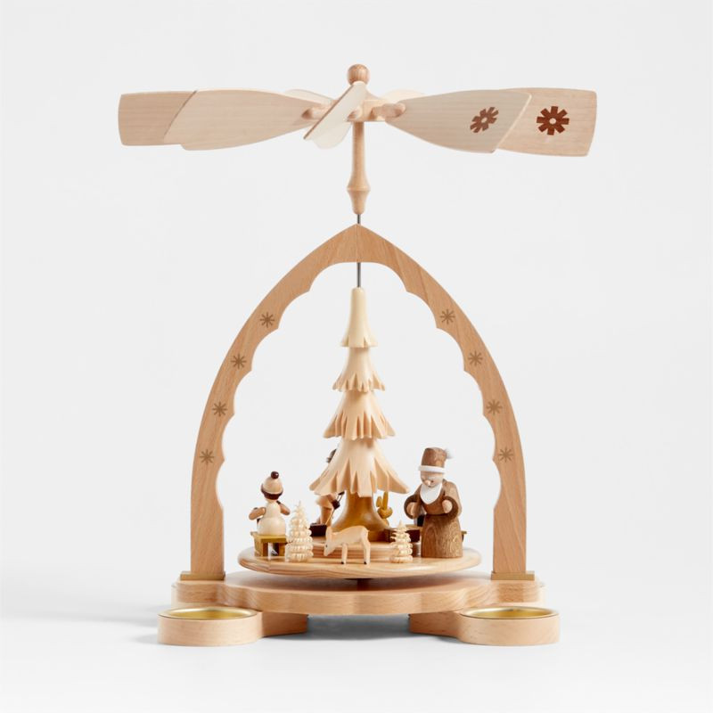 Winter Scene Handmade German Christmas Pyramid Candle Holder | Crate & Barrel | Crate & Barrel