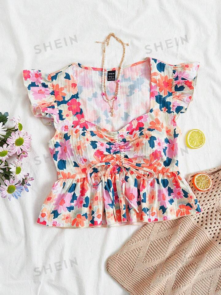 SHEIN WYWH Casual Ladies' Floral Printed Shirt | SHEIN