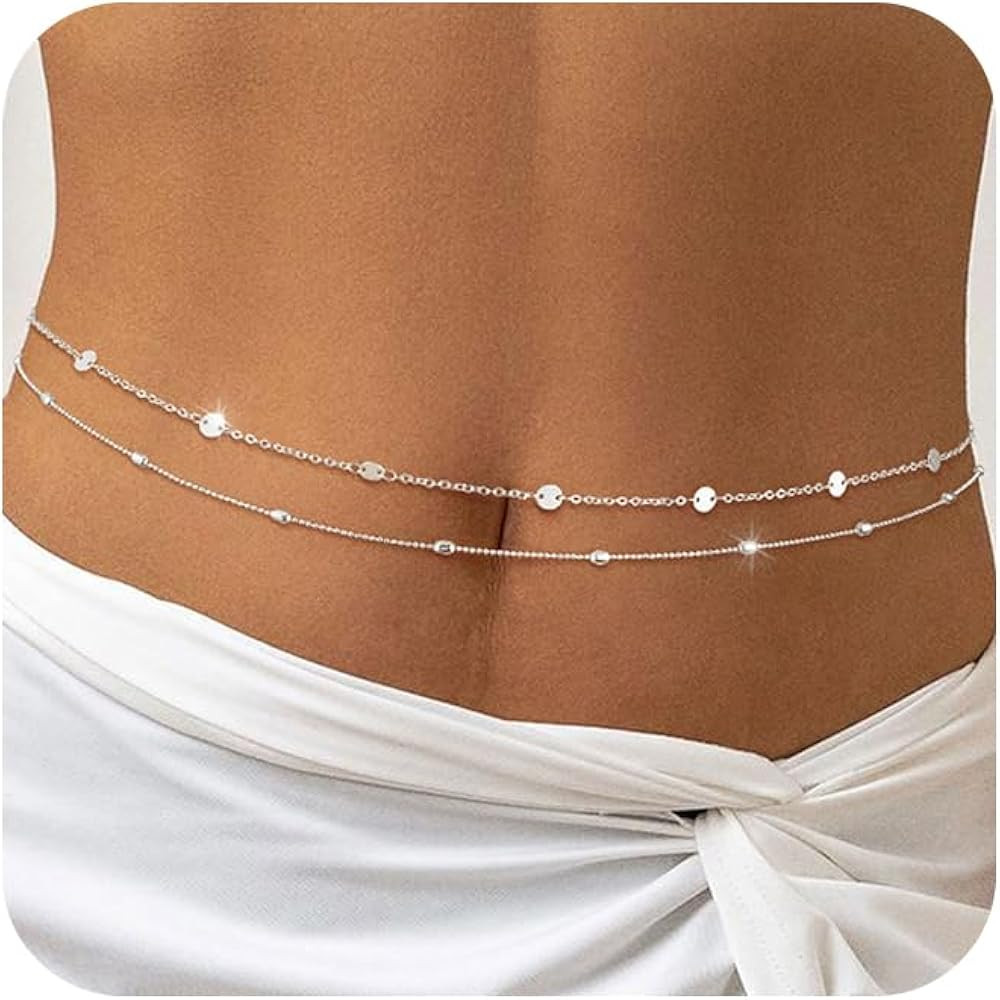 2PCS Gold Silver Waist Chain Adjustable Layered Belly Chain Body Chain Jewelry for Women Sexy Bik... | Amazon (US)