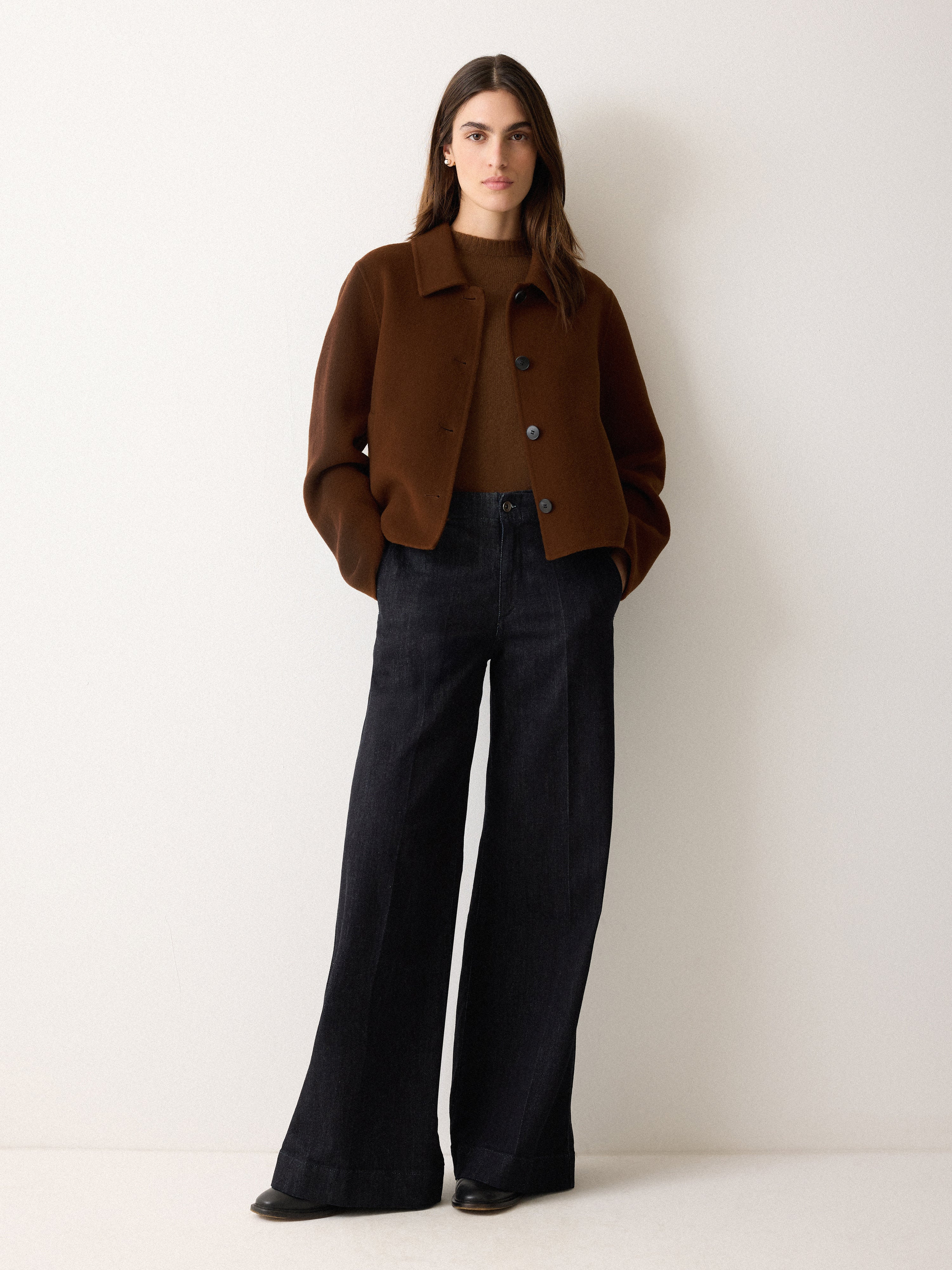 Double Faced Button Up Coat | Brown | Jigsaw (UK)