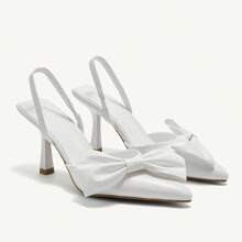 Damenschuhe weiße High Heels mit großer Schleife am Fesselriemen, spitzer Zehenbereich, geeignet für Arbeit, Dates, Partys, Banketts, Hochzeiten, Hall | SHEIN