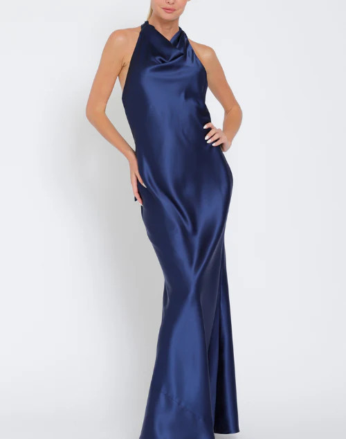 Serena Cowl Neck Satin Maxi Dress Navy / Small | ish Boutique