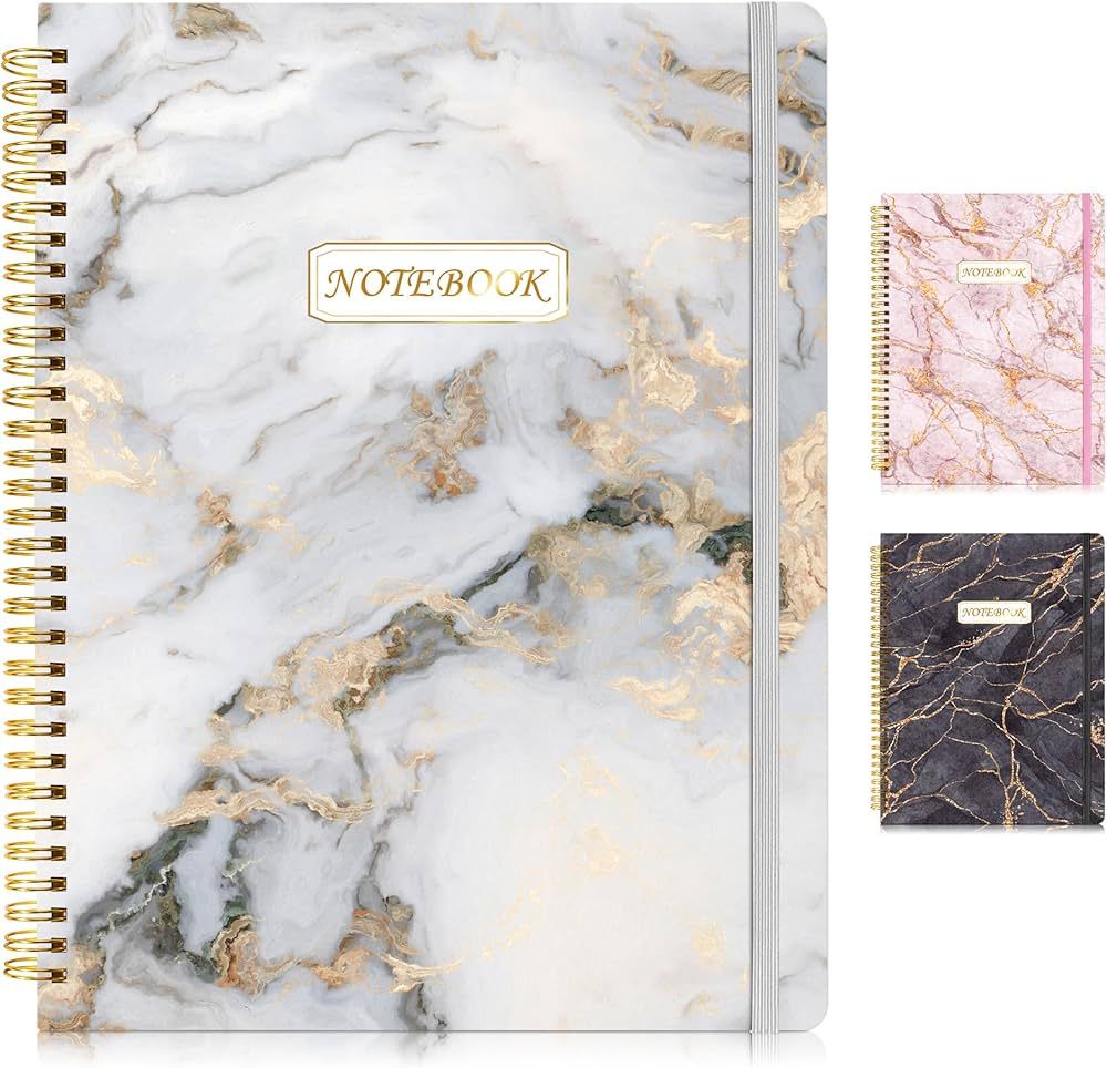 SUNEE Lined Spiral Journal/Notebooks - Journals for Work, Large White Marble Spiral Notebook Hard... | Amazon (US)