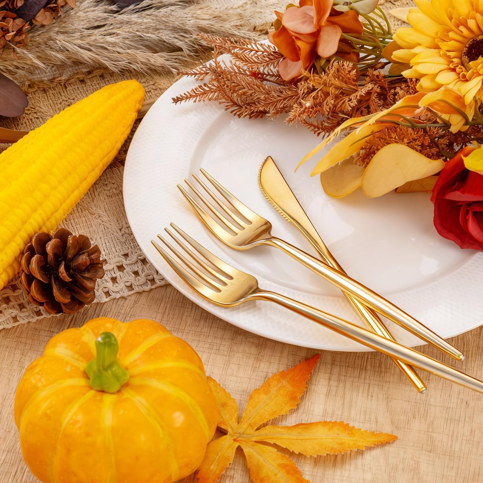 Rubtlamp 180Pcs Gold Plastic Silverware,Luxury Gold Plastic Cutlery,Heavy duty Golden Disposable ... | Amazon (US)