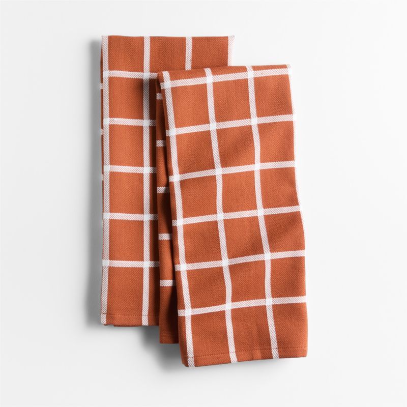 Cuisine Windowpane Spice Orange Organic Cotton Dish Towels, Set of 2 | Crate & Barrel | Crate & Barrel