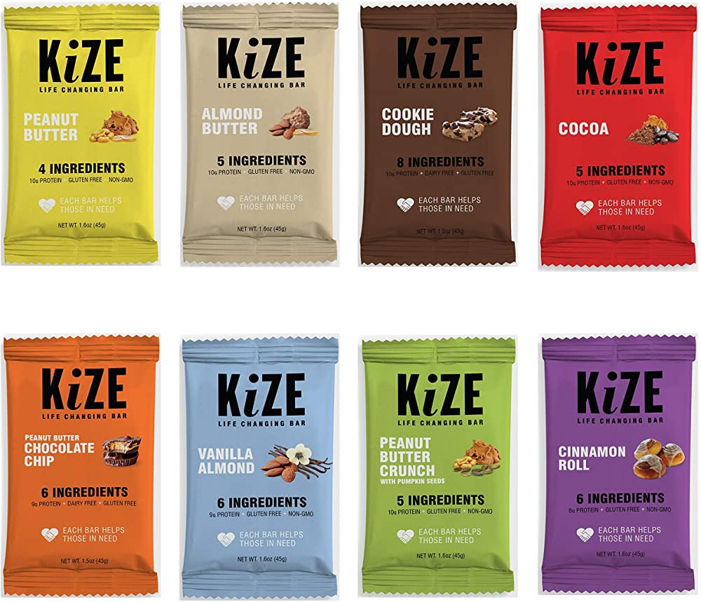 KiZE Energy Bar, 8 Flavor Variety Pack, 4-8 Ingredients, 8-10g Protein, Clean & Simple Real Food,... | Amazon (US)
