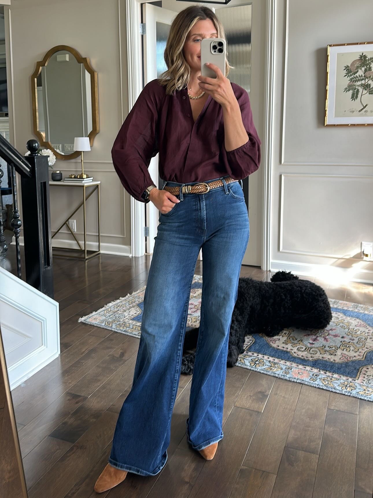 Pulled together fall look. Love this burgundy blouse. Very thin and easy to style 

#LTKSeasonal #LTKSaleAlert #LTKFindsUnder100