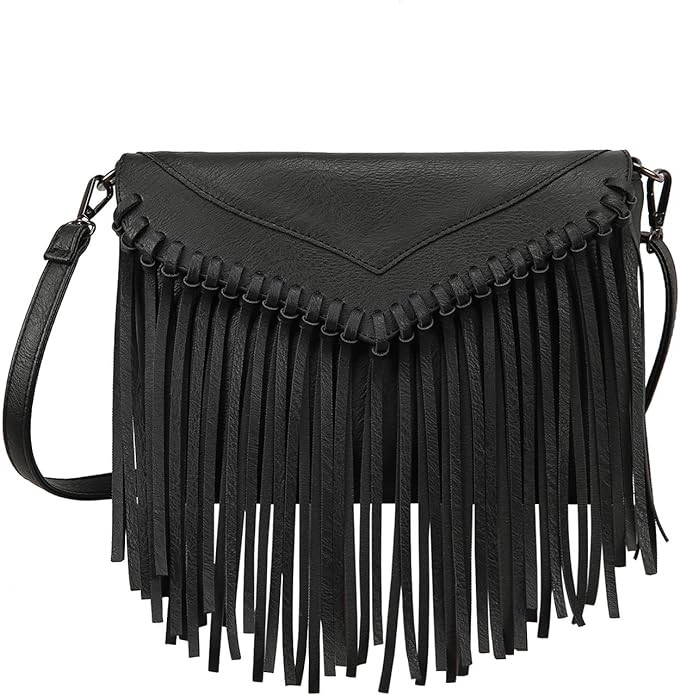 HDE Women's PU Leather Hobo Fringe Crossbody Tassel Purse Vintage Small Handbag | Amazon (US)