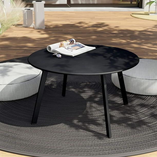 Yangming End Table, Modern Round Coffee Table, Metal Large Side Table for Indoor Outdoor Use, Bla... | Walmart (US)