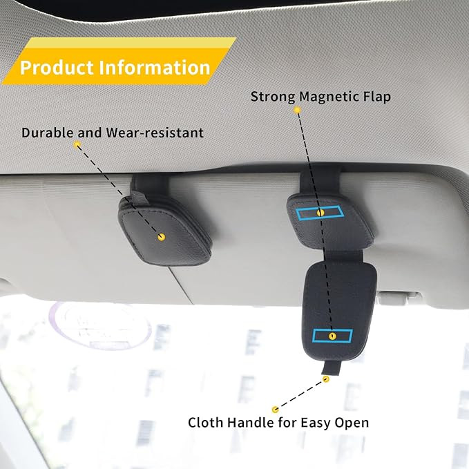 Yuoyar 4 Packs Sunglasses Holders for Car Visor - Magnetic Leather Sunglasses Holder and Ticket C... | Amazon (US)