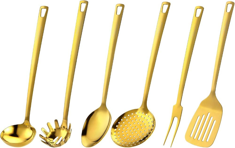 Utensil Set, Marco Almond® Golden Titanium Utensils Sets, Stainless Steel Kitchen Cooking Spoons... | Amazon (US)