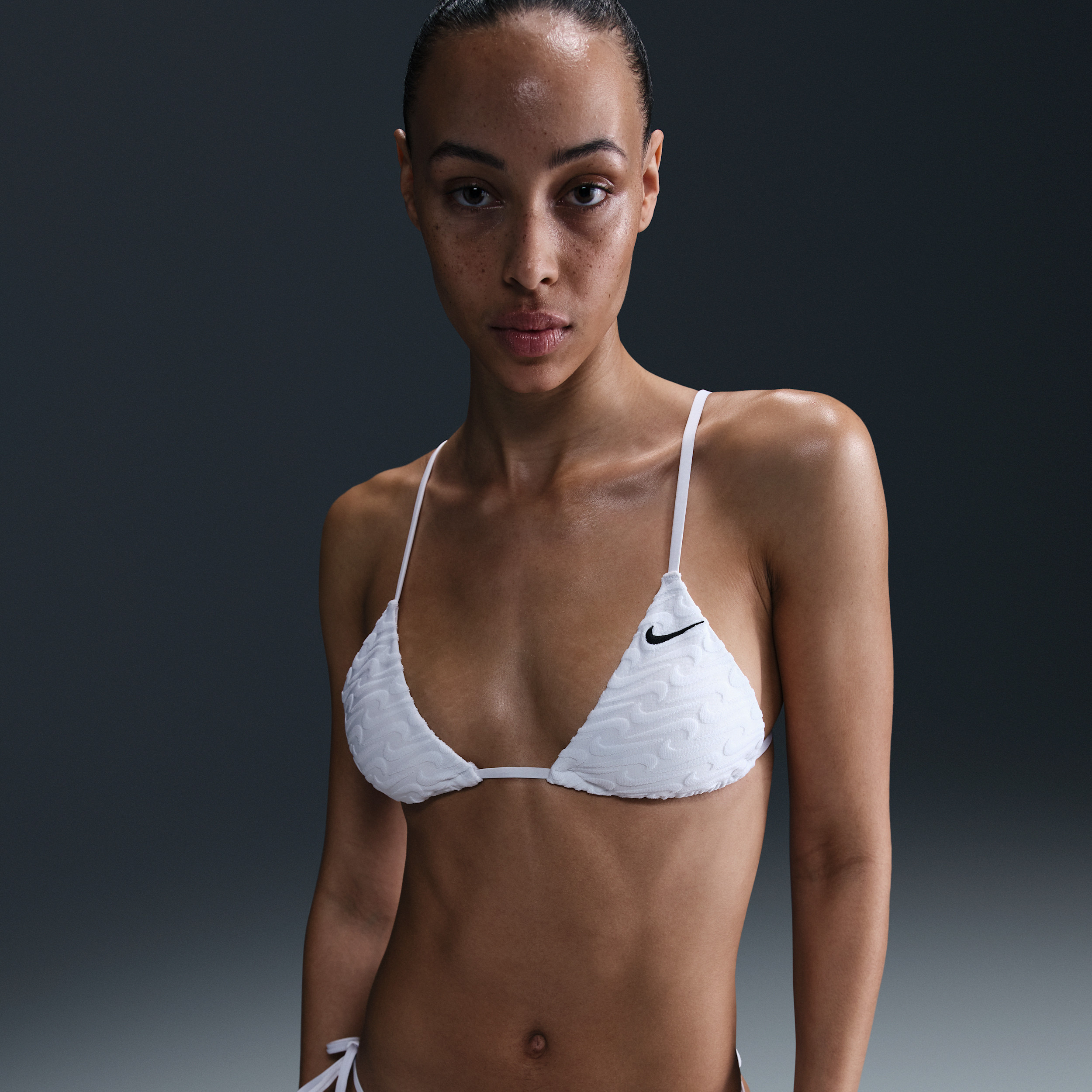 Nike Women's Swim Terry Texture Triangle Bikini Top in White | NESSF253-100 | Nike (US)