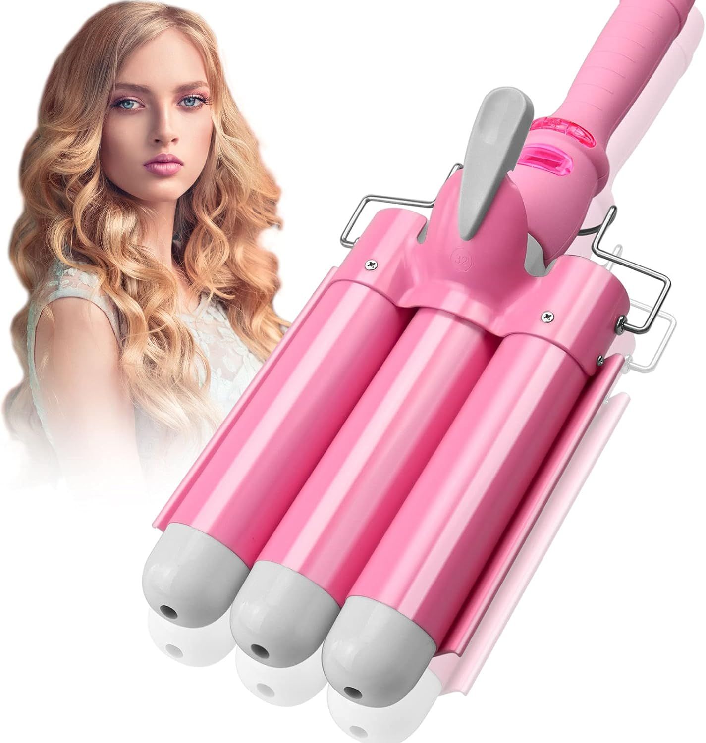 3 Barrel Curling Iron Wand, Hair Waver Iron with LCD Temp Display, 32mm (1.25Inch) Ceramic Tourma... | Amazon (US)