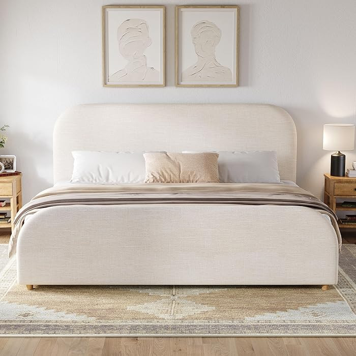 Christopher Knight Home Lanet Linen Upholstered King Size Bed Frame with Headboard, Modern King B... | Amazon (CA)