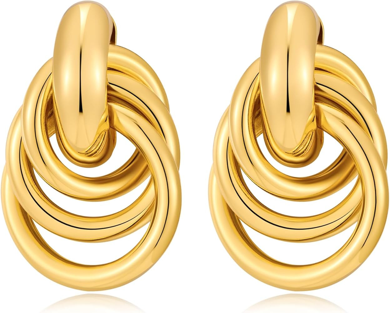 Chunky Gold Knot Earrings for Women - Geometric Dangle Drop Jewelry Big Long Twisted Link Stateme... | Amazon (US)