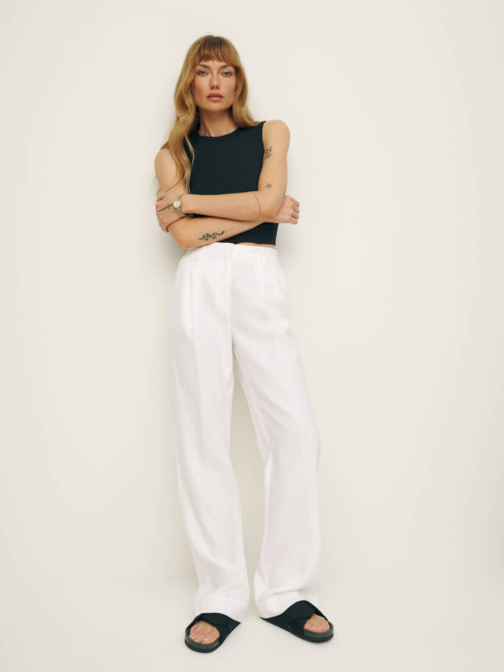 Petites Alex Linen Mid Rise Pant | Reformation (Global)