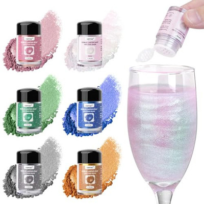 CRPTHE 6 Colors Luster Dust Edible Set, Edible Glitter for Drinks, Food Grade Glitter Shimmer Sprinkle Powder for Cocktails, Baking, Beverages, Cakes, Strawberries, Cookies, Fondant, Vegan(5g/Bottle)