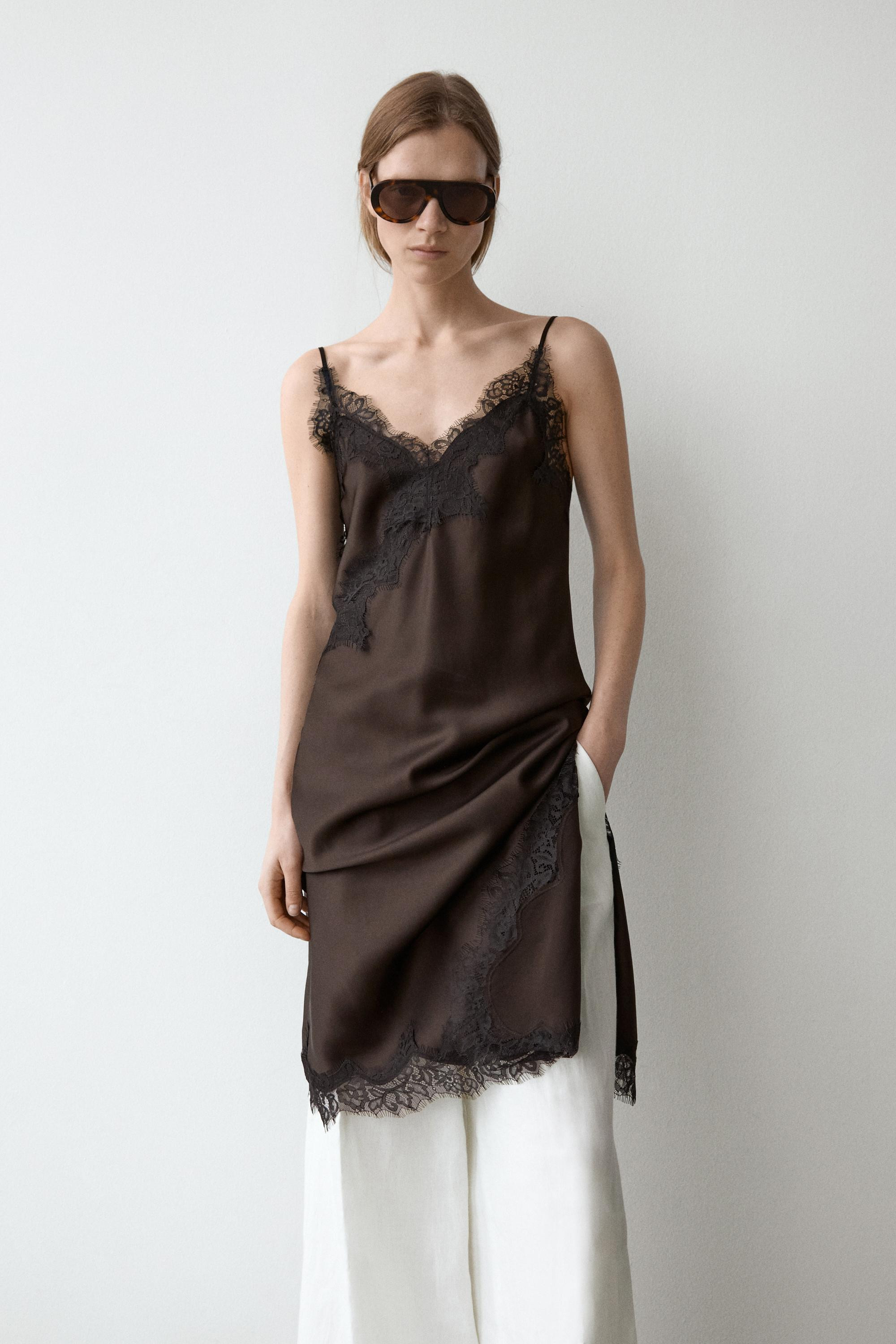 Camisole dress with lace detail | Massimo Dutti US