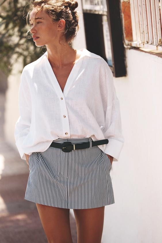 STRIPED BELTED CULOTTES | Zara US