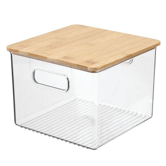 Clear Bin With Bamboo Lid 8x8x6, Clear Natural, Set of 2 | West Elm (US)