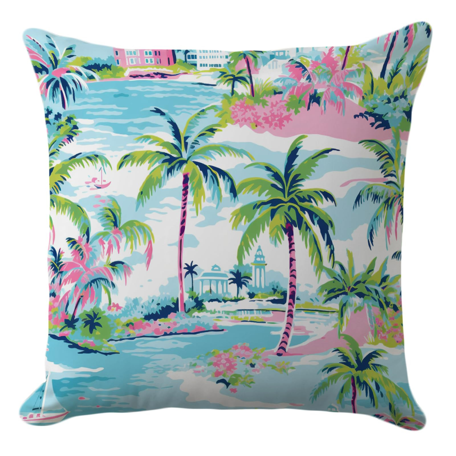 Summer Throw Pillow Cover 18x18 Inch - Coastal Palm Tree Scenic View - Tropical Vacation Decor fo... | Amazon (US)