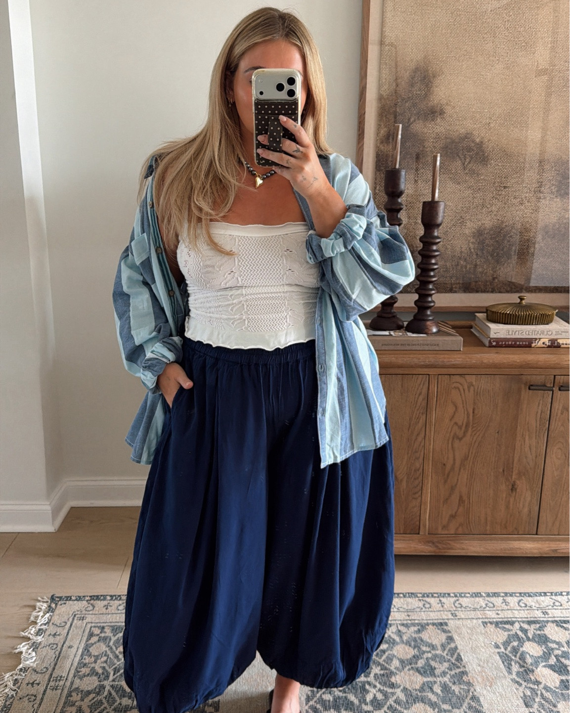 @freepeople pants I’m LOVING this summer! Super light weight & breezy. I’m wearing a large but kinda wish I did an XL just being postpartum!! Everything else is a size large 🤍 #freepeoplepartner