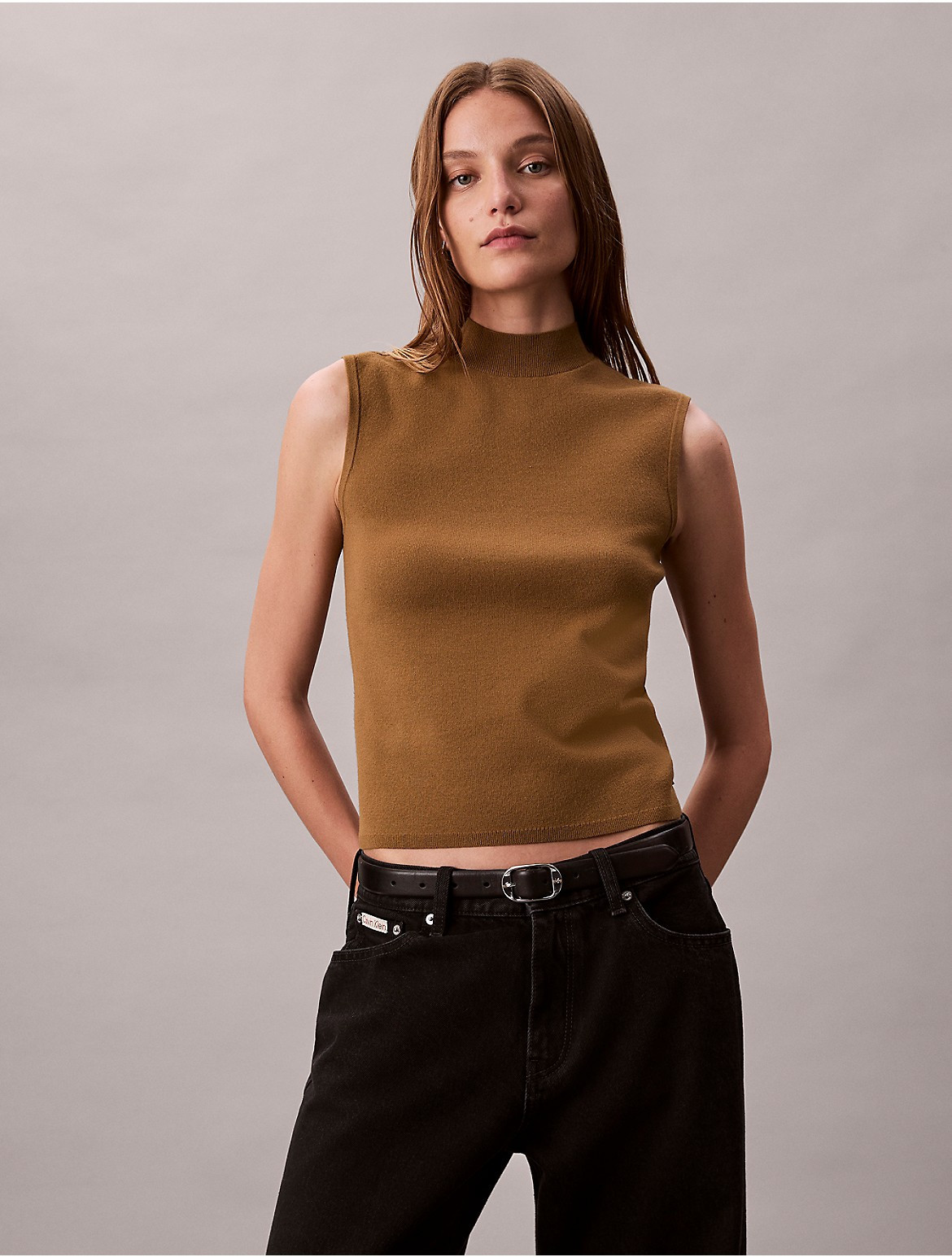 Calvin Klein Women's Sleeveless Mock Neck Top - Brown - S | Calvin Klein (US)