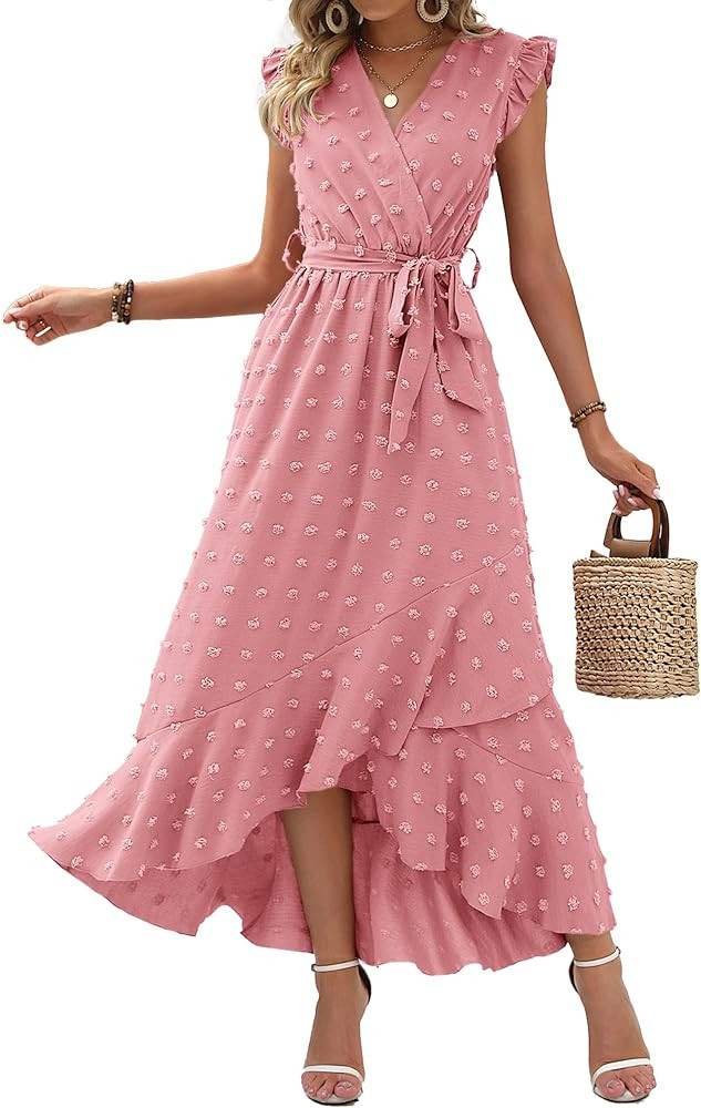 BTFBM Boho Dresses for Women 2026 Spring Fashion Cap Sleeve Swiss Dot Flowy Ruffle Beach Wedding ... | Amazon (US)